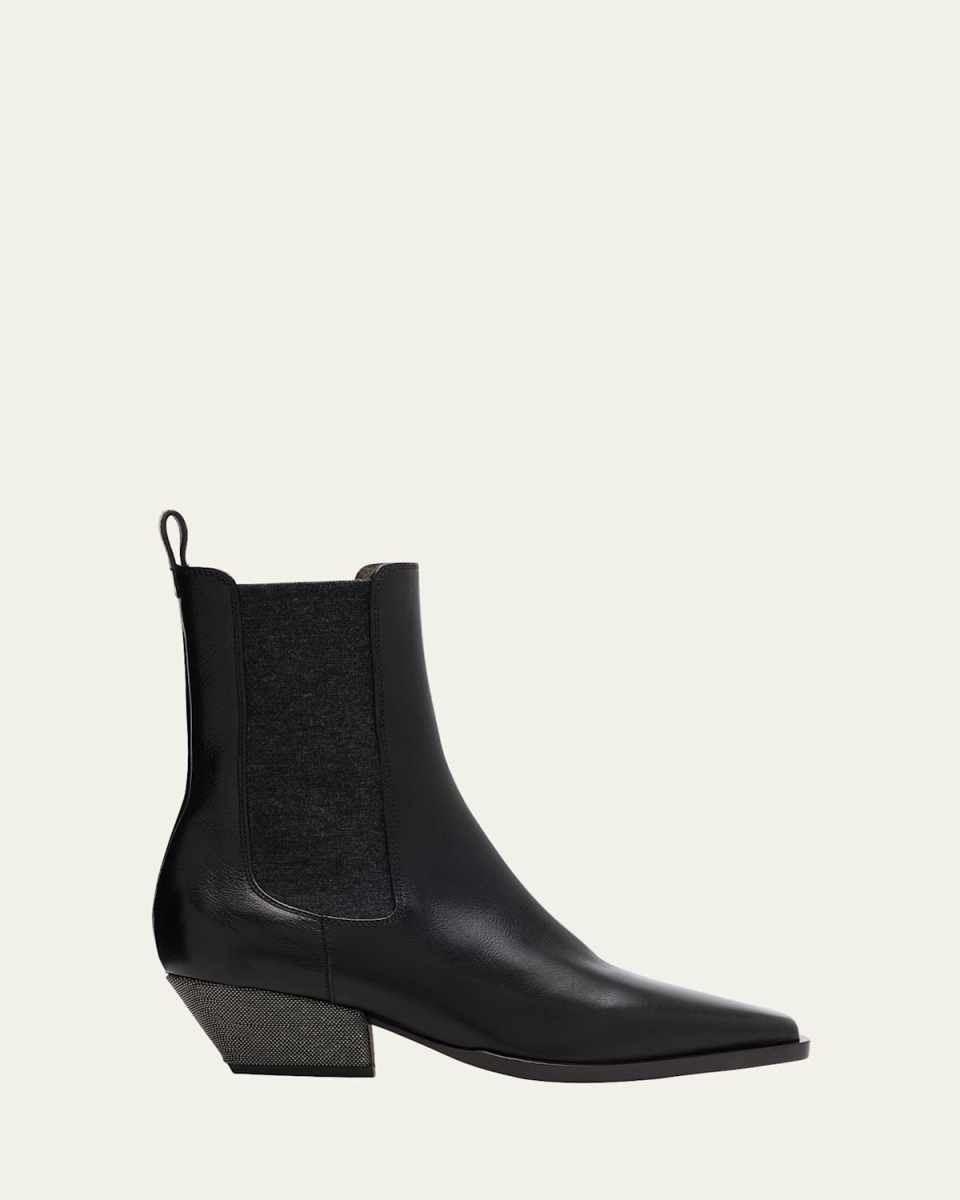 Leather Wool Western Chelsea Booties